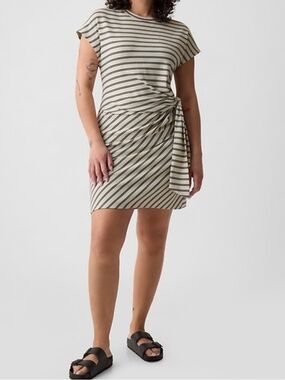 Gap Tie-Knot T-Shirt Dress Black & Off-White Stripe Size L